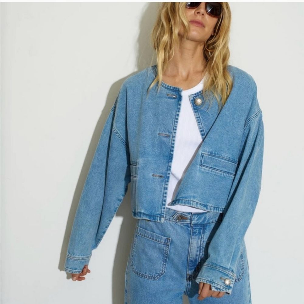 Xirena Blue Jay Paley Cropped Denim Jacket - Size L  Transitional NWT Streetwear